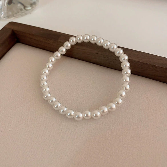 Wholesale Women's Plastic Resin Geometric Handmade Pearl Elastic Bracelet