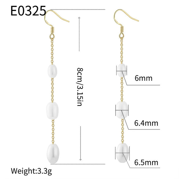 Wholesale Women's Plated Brass Fresh Water Pearl Drop Earrings With Geometric Pattern And Tassel Style