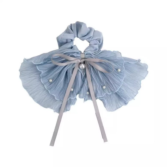 Wholesale Women's Pleated Fabric Pearl Bow Doublelayer Oversized Handmade Mixed Materials Hair Tie Sweet Style Hair Accessory