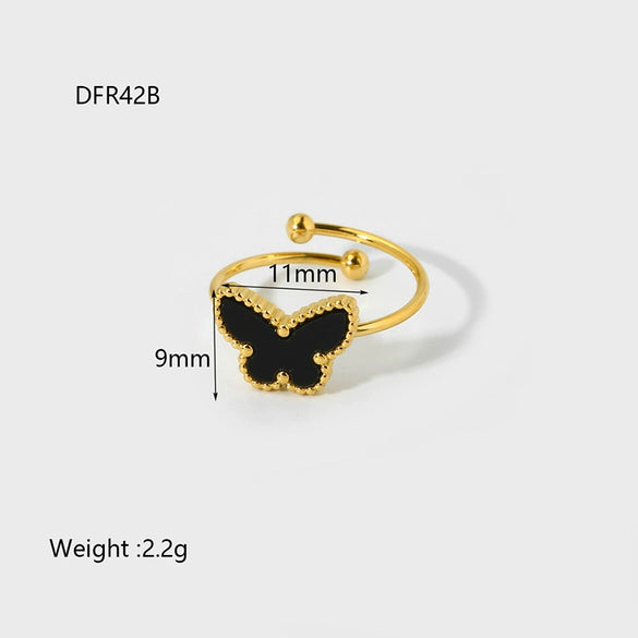 Wholesale Women's Popular Butterfly Insect Stainless Steel 18K Gold Electroplated Open Ring Highend Jewelry Accessory