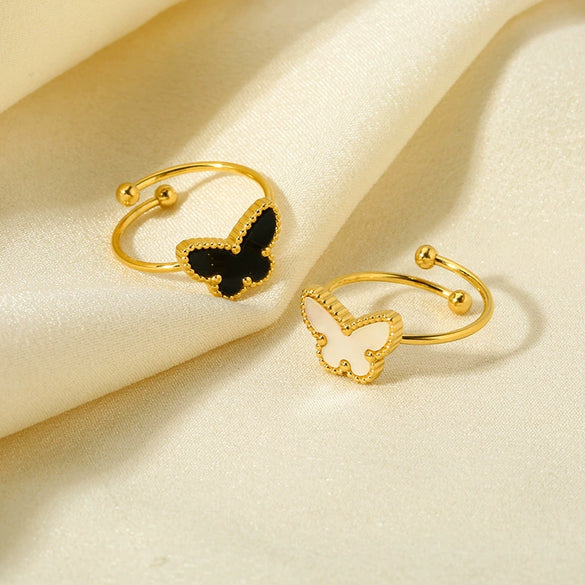 Wholesale Women's Popular Butterfly Insect Stainless Steel 18K Gold Electroplated Open Ring Highend Jewelry Accessory