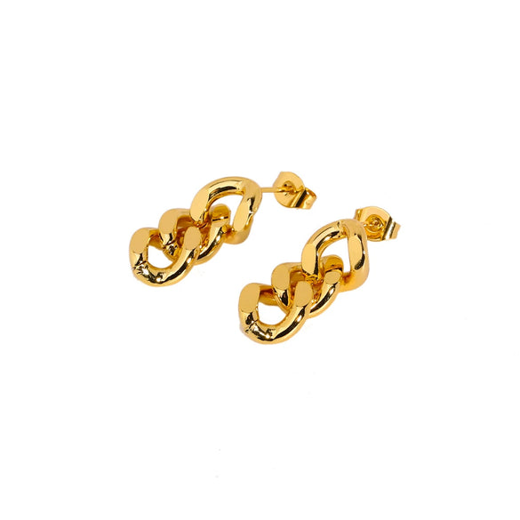 Wholesale Women's Premium Natural Freshwater Pearl Earrings With Cuban Chain Made Of 18K Gold Plated Stainless Steel Geometric Design Pvd Furnace Real Gold Process