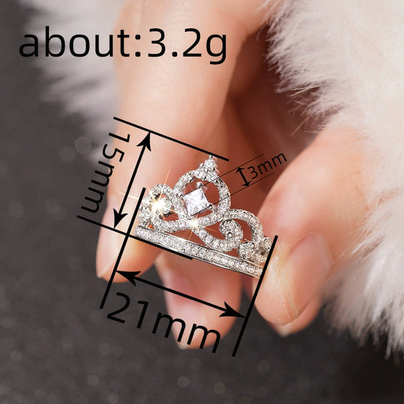 Wholesale Women's Princess Style Copper Ring With Zirconia And Geometric Crown Pattern