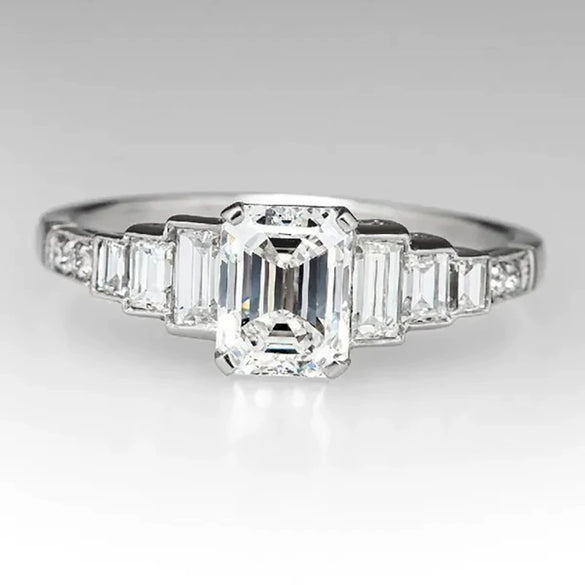 Wholesale Women's Princess Style Geometric Copper Ring Inlaid With Zircon