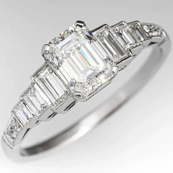Wholesale Women's Princess Style Geometric Copper Ring Inlaid With Zircon