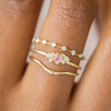 Wholesale Women's Princess Style Geometric Copper Ring Threepiece Set With Pink Zirconia