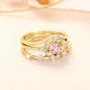 Wholesale Women's Princess Style Geometric Copper Ring Threepiece Set With Pink Zirconia