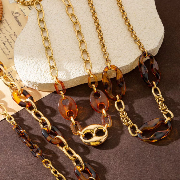 Wholesale Women's Punk Leopard Print And Geometric Stainless Steel Electroplated Figureeight Necklace