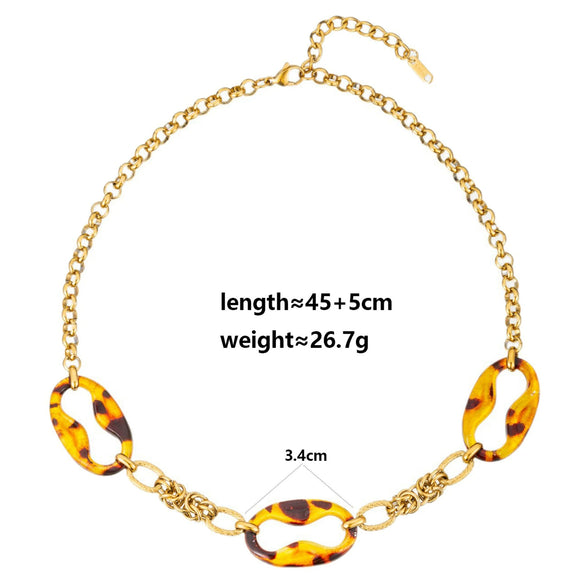 Wholesale Women's Punk Leopard Print And Geometric Stainless Steel Electroplated Figureeight Necklace