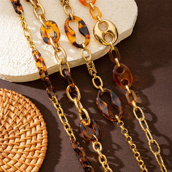 Wholesale Women's Punk Leopard Print And Geometric Stainless Steel Electroplated Figureeight Necklace