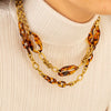 Wholesale Women's Punk Leopard Print And Geometric Stainless Steel Electroplated Figureeight Necklace