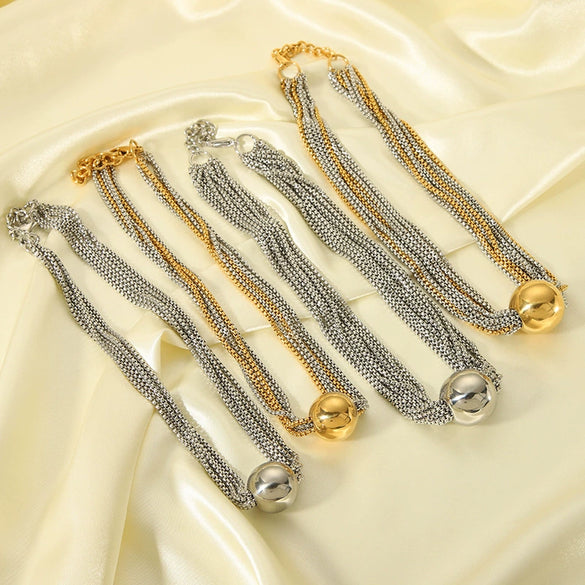 Wholesale Women's Punk Multilayer Stainless Steel And Titanium Steel Clavicle Chain With Vacuum Real Gold Electroplating In Pvd Furnace Geometric And Personality Style