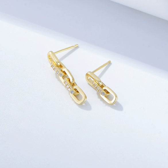 Wholesale Women's Punk Style 925 Sterling Silver Geometric Zircon Earrings With Chain Design