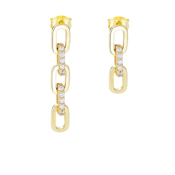 Wholesale Women's Punk Style 925 Sterling Silver Geometric Zircon Earrings With Chain Design