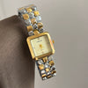 Wholesale Women's Quartz Watch Square Goldtone Steel Band Diamondencrusted With Motherofpearl Square Dial