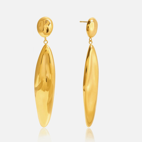 Wholesale Women's Quiet Classic Light Luxury Minimalist Geometric Drop Shape Hammered Electroplated Stainless Steel Pendant Earrings