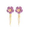 Wholesale Women's Raffia Flower Hand Knitted Tassel Earrings