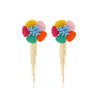 Wholesale Women's Raffia Flower Hand Knitted Tassel Earrings