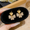 Wholesale Women's Real Gold Electroplated Diamondstudded Copper Earrings With Fourleaf Clover And Four Heart Shapes