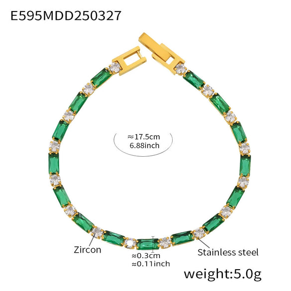 Wholesale Women's Rectangular Geometric Zircon Stainless Steel Pvd Plated 18K Gold Claw Chain Bracelet