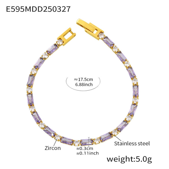 Wholesale Women's Rectangular Geometric Zircon Stainless Steel Pvd Plated 18K Gold Claw Chain Bracelet