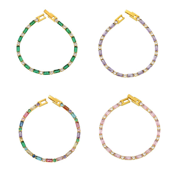 Wholesale Women's Rectangular Geometric Zircon Stainless Steel Pvd Plated 18K Gold Claw Chain Bracelet