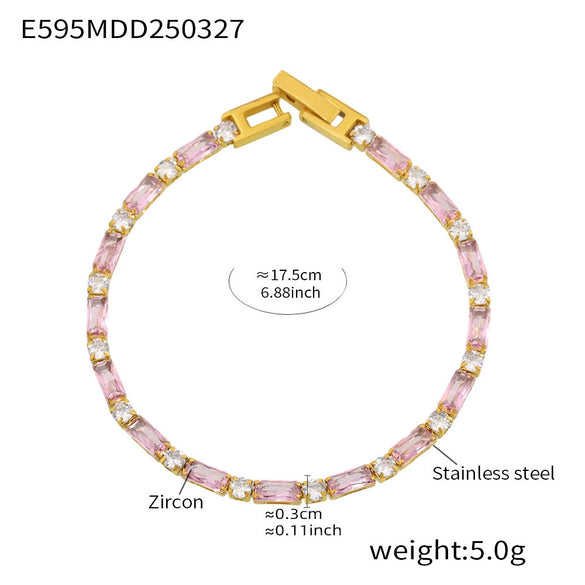 Wholesale Women's Rectangular Geometric Zircon Stainless Steel Pvd Plated 18K Gold Claw Chain Bracelet