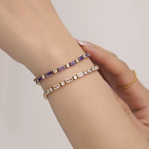 Wholesale Women's Rectangular Geometric Zircon Stainless Steel Pvd Plated 18K Gold Claw Chain Bracelet