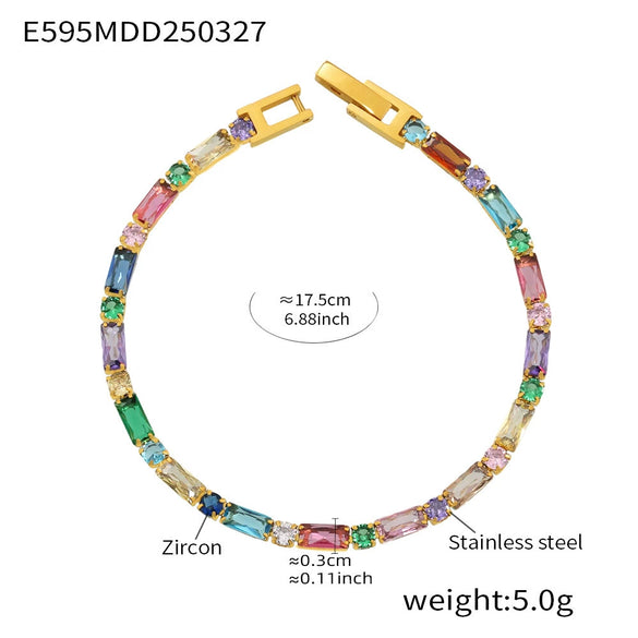 Wholesale Women's Rectangular Geometric Zircon Stainless Steel Pvd Plated 18K Gold Claw Chain Bracelet
