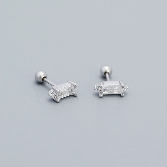 Wholesale Women's Rectangular Zircon Screw Earrings In 925 Silver With Geometric Pattern And Electroplating Treatment