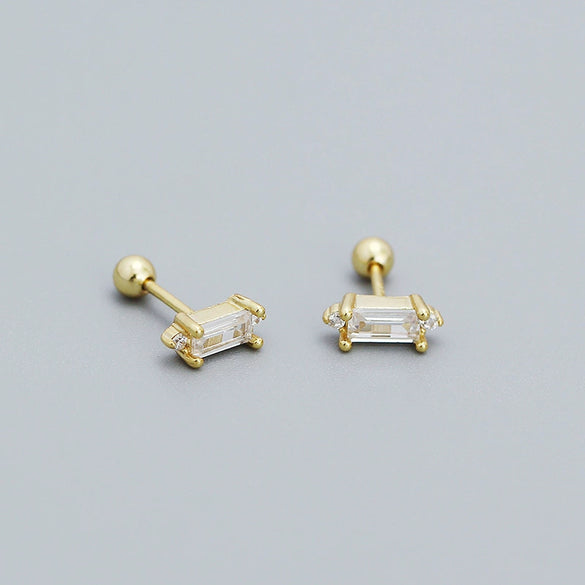 Wholesale Women's Rectangular Zircon Screw Earrings In 925 Silver With Geometric Pattern And Electroplating Treatment