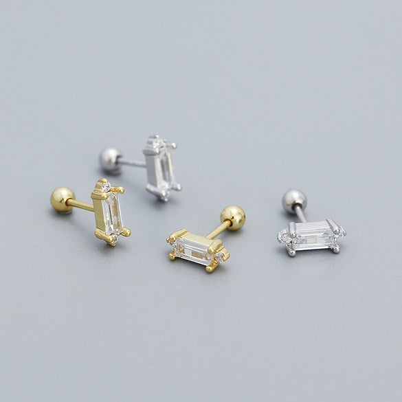 Wholesale Women's Rectangular Zircon Screw Earrings In 925 Silver With Geometric Pattern And Electroplating Treatment