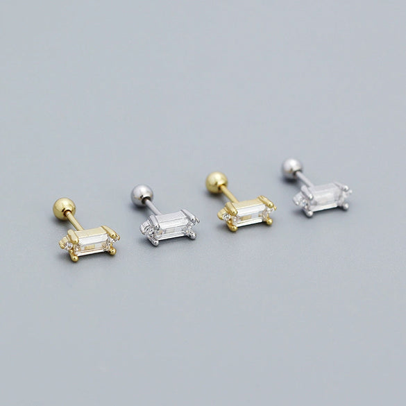 Wholesale Women's Rectangular Zircon Screw Earrings In 925 Silver With Geometric Pattern And Electroplating Treatment