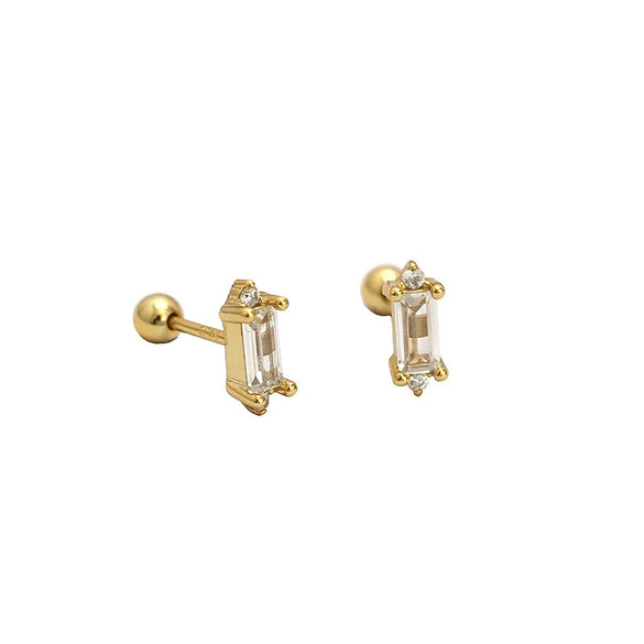 Wholesale Women's Rectangular Zircon Screw Earrings In 925 Silver With Geometric Pattern And Electroplating Treatment