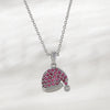 Wholesale Women's Red Zircon Inlaid Copper Goldplated Christmas Hat Pendant Necklace With O Word Chain