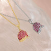 Wholesale Women's Red Zircon Inlaid Copper Goldplated Christmas Hat Pendant Necklace With O Word Chain