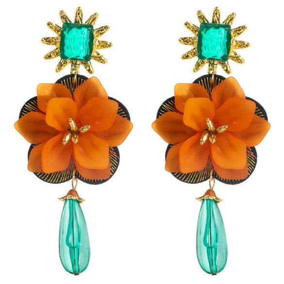 Wholesale Women's Resin Flower Pendant Earrings With Microinlay Creative Exaggerated Multilayer Design