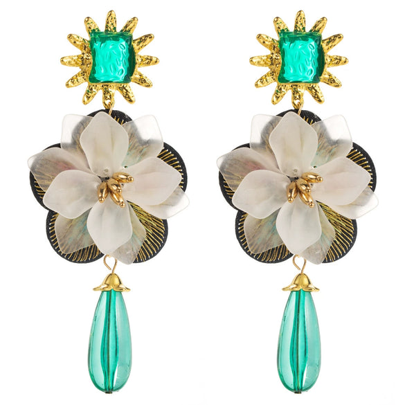 Wholesale Women's Resin Flower Pendant Earrings With Microinlay Creative Exaggerated Multilayer Design