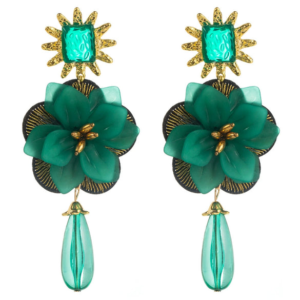 Wholesale Women's Resin Flower Pendant Earrings With Microinlay Creative Exaggerated Multilayer Design