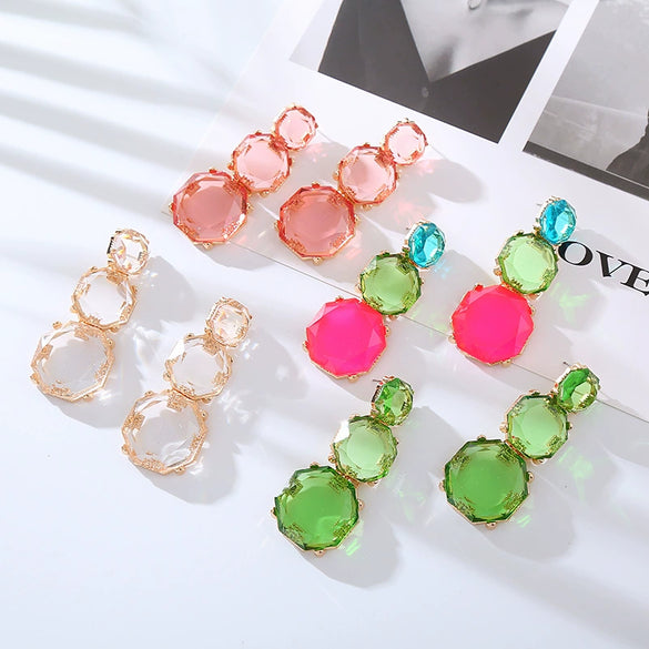 Wholesale Women's Resin Geometric Polygonal Purely Handmade Transparent Candy Color Earrings