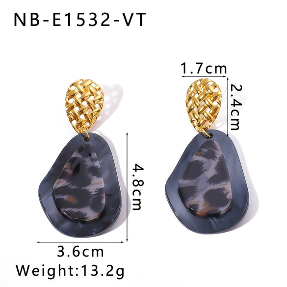 Wholesale Women's Resin Geometric Water Drop Pendant Leopard Earrings In Stainless Steel With 18K Vacuum Plating In Furnace