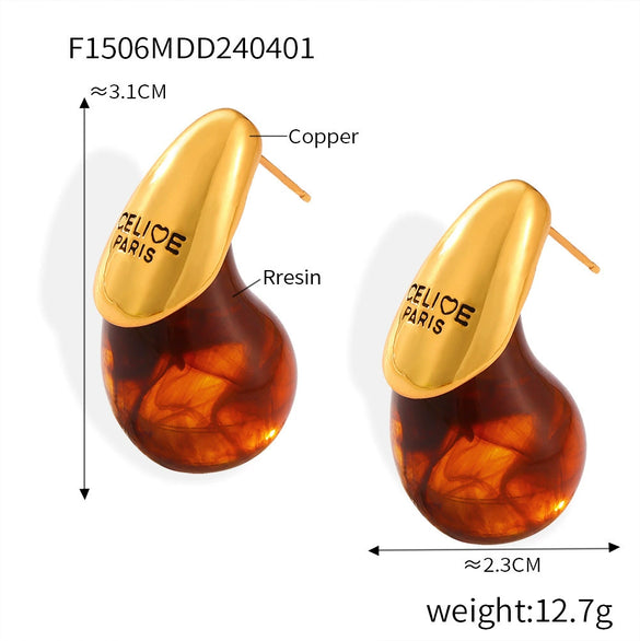 Wholesale Women's Resin Titanium Steel Geometric Earrings With Electroplating Treatment