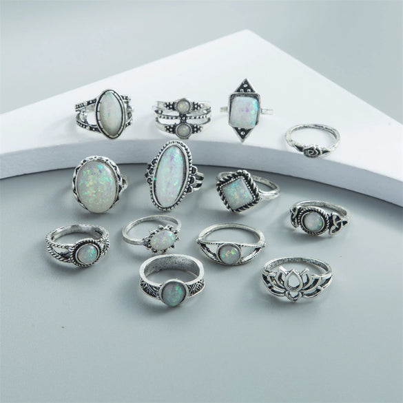Wholesale Women's Retro Alloy Geometric Drop Shape Electroplated Ring Set
