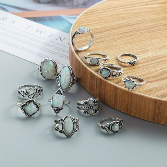 Wholesale Women's Retro Alloy Geometric Drop Shape Electroplated Ring Set