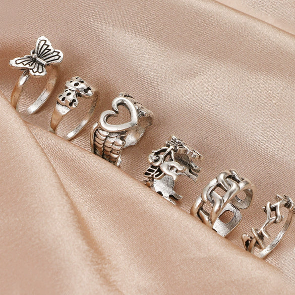 Wholesale Women's Retro Alloy Geometric Love Butterfly Ring Jewelry Set With Electroplating