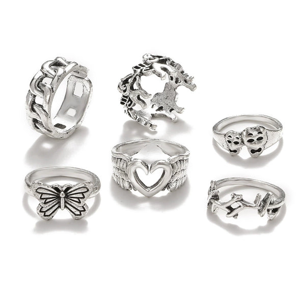 Wholesale Women's Retro Alloy Geometric Love Butterfly Ring Jewelry Set With Electroplating