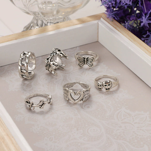 Wholesale Women's Retro Alloy Geometric Love Butterfly Ring Jewelry Set With Electroplating