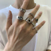 Wholesale Women's Retro Alloy Geometric Ring Set With Black Drop Glaze Zircon And Electroplating Treatment