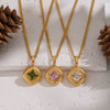 Wholesale Women's Retro Ancient Style Geometric Pattern Square Striped Lace Inlaid Zircon Pendant Necklace With 18K Real Gold Plating And Pvd Furnace Vacuum Real Gold Plating
