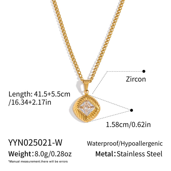 Wholesale Women's Retro Ancient Style Geometric Pattern Square Striped Lace Inlaid Zircon Pendant Necklace With 18K Real Gold Plating And Pvd Furnace Vacuum Real Gold Plating